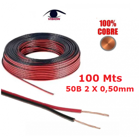 Rollo Cable Eléctrico de 100 m | Paralelo | Sección 2 x 1,5 mm2 | Color  negro y rojo