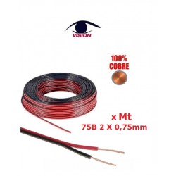 Rollo x 100 Metros - Cable paralelo bicolor  (rojo/negro)  - 100% COBRE - 75B 2 X 0,75mm - marca Vision (Cod:9265)