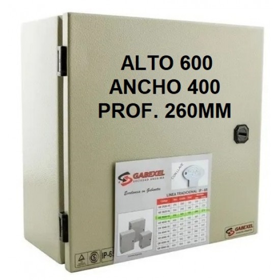 Gabinete Metálico estanco de sobreponer  - IP-65 - Con bandeja galvanizada - ALTO 600 ANCHO 400 PROF. 260 MM - GE 6040-26 - Gabexel (Cod:9308)