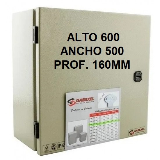 Gabinete Metálico estanco de sobreponer  - IP-65 - Con bandeja galvanizada - ALTO 600 ANCHO 500 PROF. 160 MM - GE 6050-16 - Gabexel (Cod:9309)