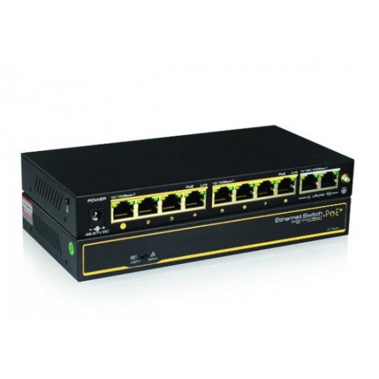 CY-S1008-120-S2 -	Switch CCTV 8 puertos PoE+ 2 Uplink - 100mb/s - 120W - Cygnus (Cod:9446)