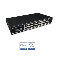 CY-S124 - Switch de datos - CCTV Ethernet Gigabit 24 puertos -  Protección contra descargas atmosféricas - Soporta Jumbo Frame 9K - Incluye cable de alimentacion - Cygnus (Cod:9490)