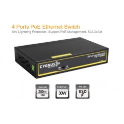 CY-S1004-60-S2 - Switch PoE de 4 puertos - Protección contra rayos de 6 kV - Cygnus (Cod:9535)