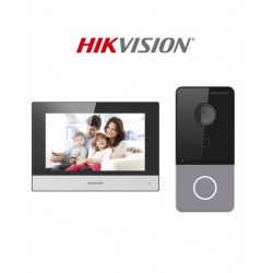 DS-KIS603-P(B) - Kit Video Portero IP - Panel + Monitor - Incluye 2 fuentes - 1 Pulsador de llamada - HIKVISION (Cod:9621)