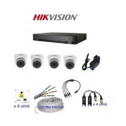 Kit Hikvision 4 Canales - Dvr 4 CH + 4 Cámaras Domo 2MPX Plasticas  + DISCO RIGIDO 1TB Vigilancia -  Fuente + Balun + Fichas + utp + Cajas estancas (Cod:9684)