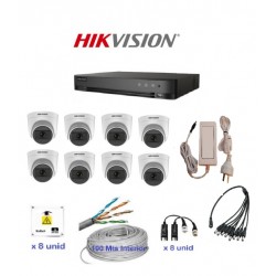  Kit Hikvision 8 Canales - Dvr 8 CH + 8 Cámaras Domo 2MPX Plasticas  + DISCO RIGIDO 1TB Vigilancia -  Fuente + Balun + Fichas + utp + Cajas estancas (Cod:9685)