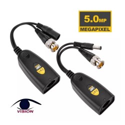 Par Video Balun pasivo de BNC A RJ45 - 5 MPx - HD- CVI / TVI / AHD - con potencia: 1 canal de potencia (DC12V) - Transmisor y receptor Video (par) - PV24H - Vision (Cod:9925)