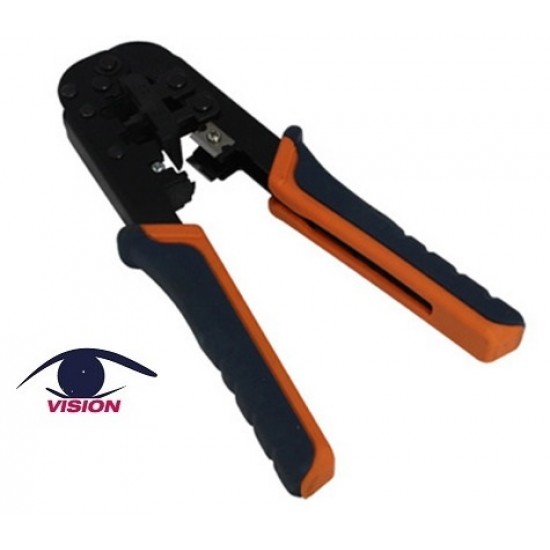 Pinza Crimpeadora 2 tipos de clavijas: 8P (RJ45) - 6P (RJ11, RJ12) - T5068 - Vision (Cod:9053) Pinza Crimpeadora 2 tipos de clavijas: 8P (RJ45) - 6P (RJ11, RJ12) - T5068 - Vision (Cod:9053)